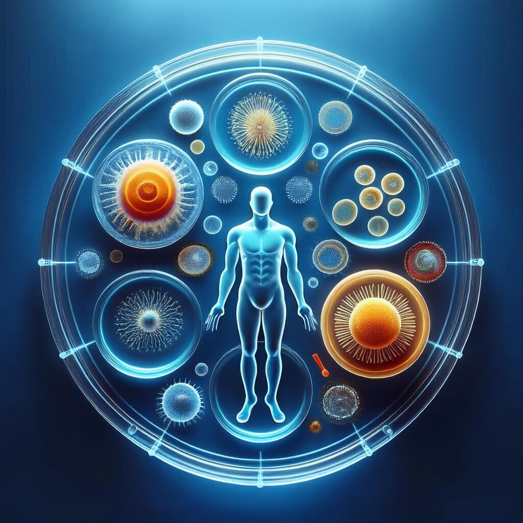 Conceptual illustration from the Murphy Laboratory of human cell models in a culture dish